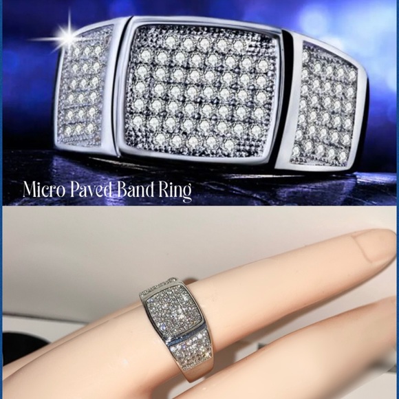 Men's Fashion Jewelry Rings Other - Micro Paved Wedding Band 925 Silver Bling Ring
